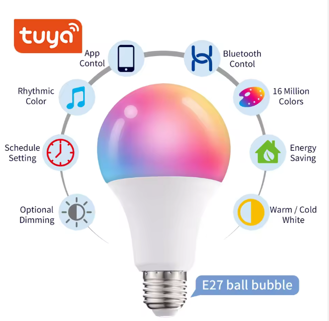 A60 Tuya Smart Light Bulb RGBCW Multi Color E27 E26 B22 bluetooth LED Bulb Tuya 10W Smart Life APP LED Bulb 110V 220V